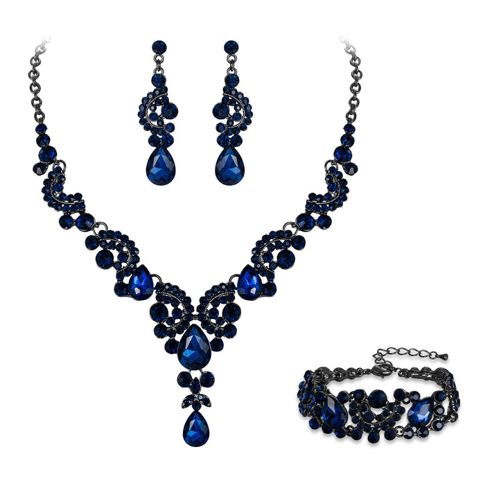EVER FAITH Kristall Schmuckset Hochzeits Braut Art Deco Floral Teardrop Halskette Ohrringe und Armba