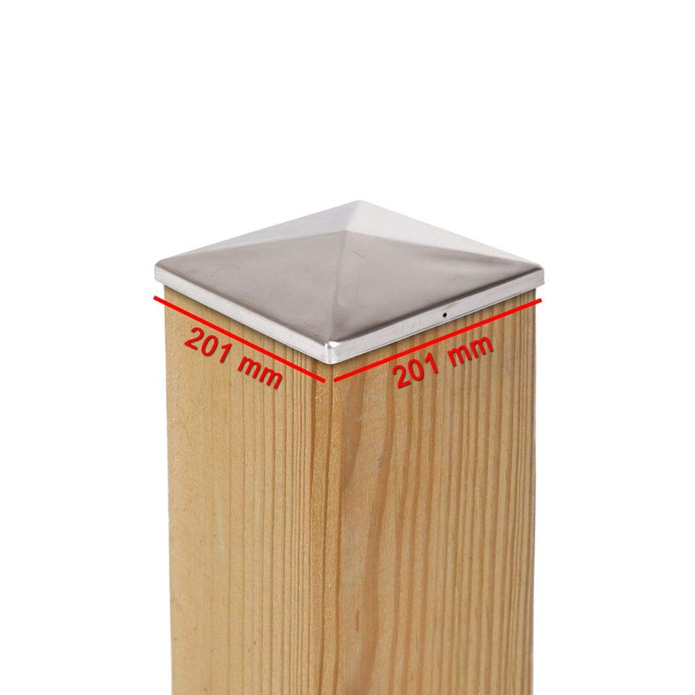 8 x Pfostenkappe 201x201 mm Pyramide aus Edelstahl rostfrei – Abdeckkappe für Holzpfosten 200x200 mm