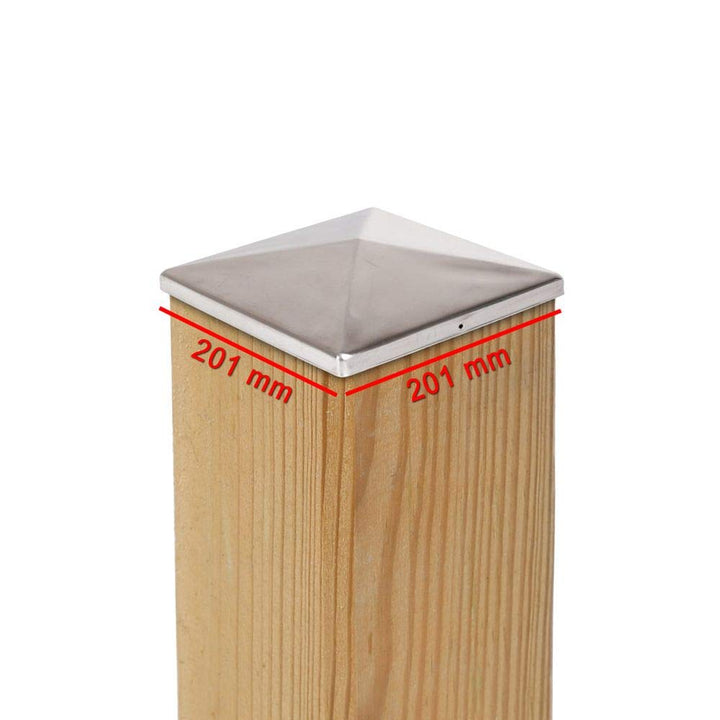 1 x Pfostenkappe 201x201 mm Pyramide aus Edelstahl rostfrei – Abdeckkappe für Holzpfosten 200x200 mm