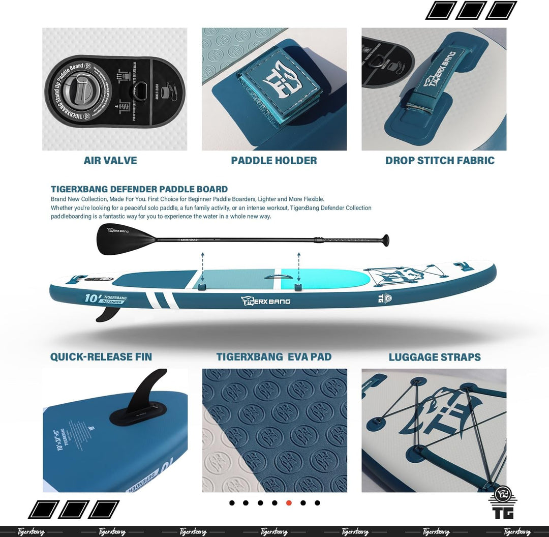 TIGERXBANG SUP Boards Stand Up Paddling Board, aufblasbare Paddle-Boards Defender-Pro-Kollektion Bla