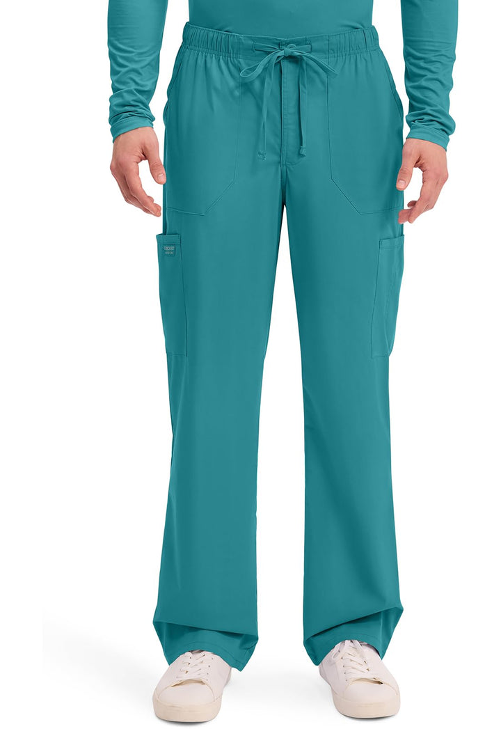 Workwear Professionals Men Scrubs Pant Tapered Leg Fly Front Cargo WW190, Blaugrün, Blau