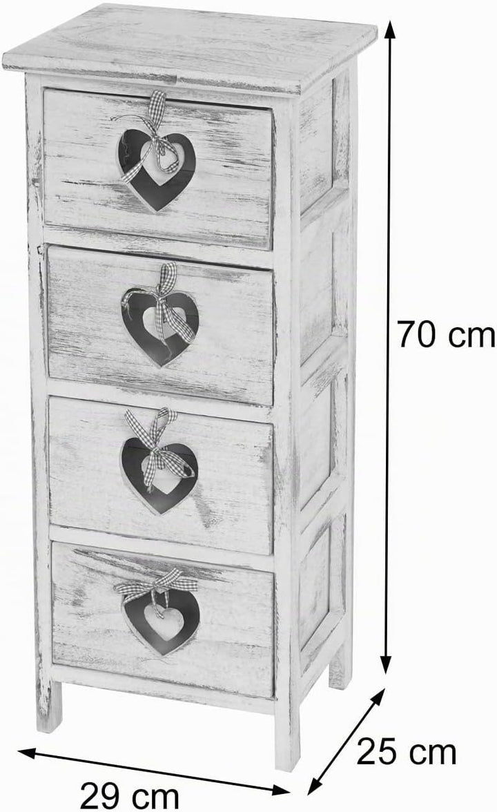 Mendler Kommode Forli, Schubladenkommode Schrank, 4 Schubladen mit Herzen 70x29x25cm, Shabby-Look, V