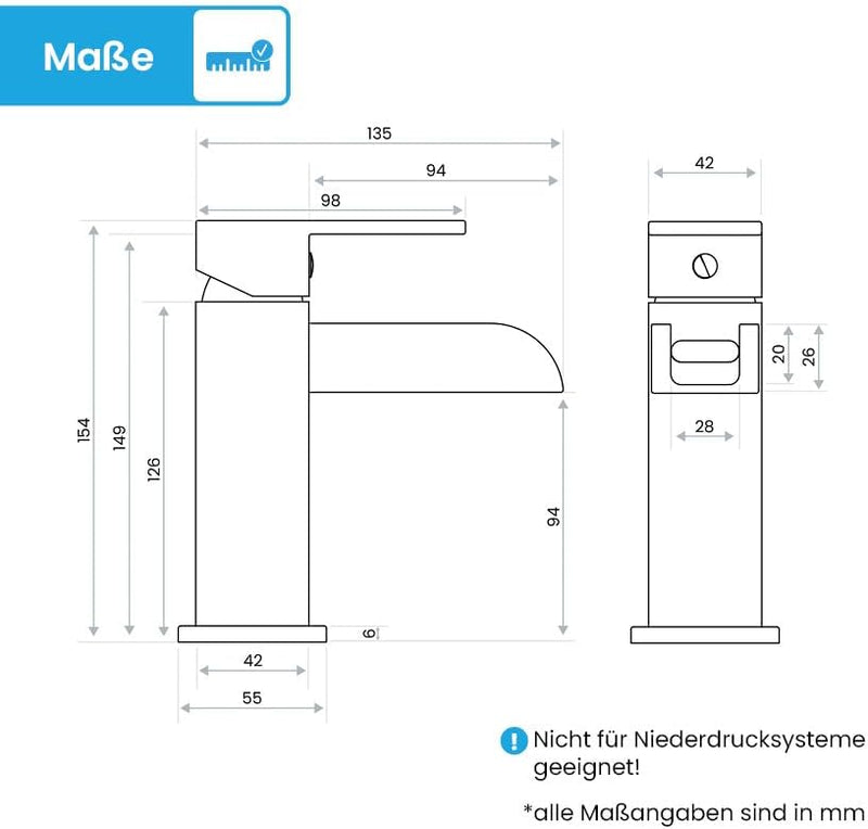 Bächlein Badarmatur Sotira fürs Bad in Bachlauf-Design, Einhebelmischer mit langlebiger Keramikkartu