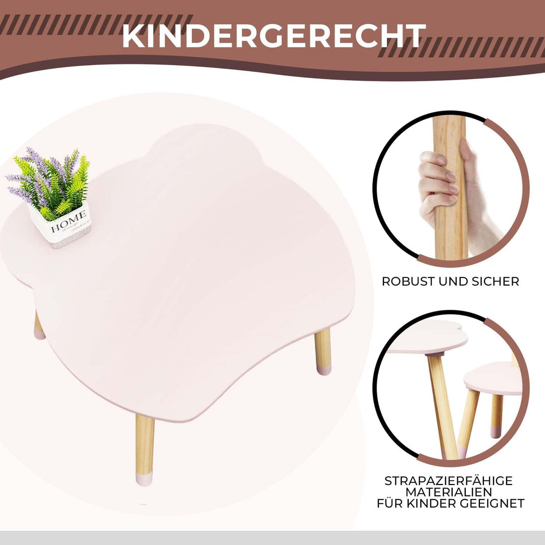 Rebecca Mobili Tisch und 2 Stühle für Kinder, Tischset mit Stühlen, Rosa Braun, MDF Kiefer, für Kind