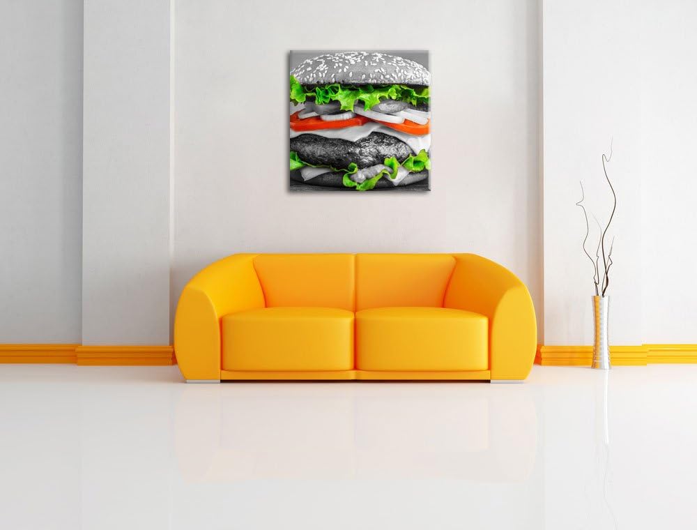 Pixxprint leckerer Hamburger mit Zwiebeln schwarz/weiss, Format: 70x70 als Leinwandbild, 70x70