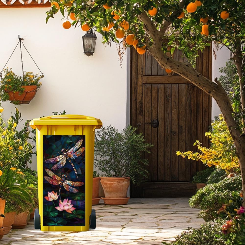 ANATTASOUL Mülleimer Aufkleber, 2 Blätter Mülltonnen Aufkleber 38×82cm Libelle Selbstklebend Aufkleb