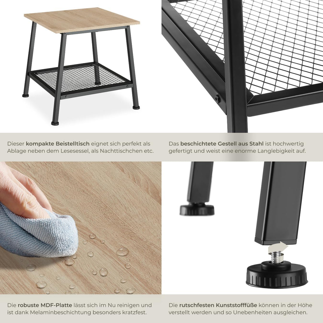 tectake® Beistelltisch Holz Metall, Couchtisch mit Stauraum, Nachttisch mit Gitterablage, Wohnzimmer