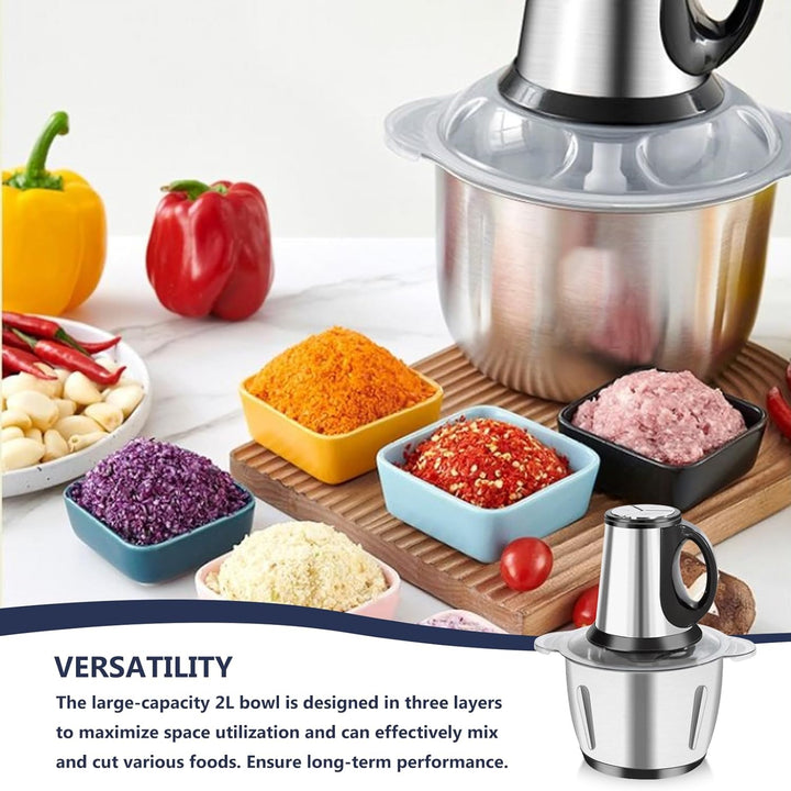 Zerkleinerer Elektrisch Mini, 2L Multizerkleinerer Elektrisch-Food Processor 300W 3 Geschwindigkeite