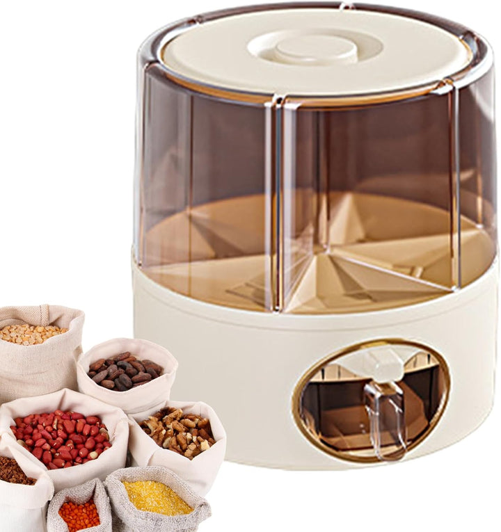 Generisch Rotating Rice Bucket, Click Output Food Dispenser, Adorable 6 Grid Rotatings Rice Storage