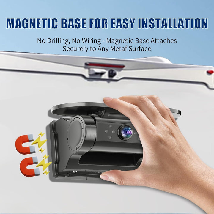 WiFi Solar Kabellose Rückfahrkamera, Magnet Funk Rückfahrkamera mit 9600mAh, 1080P IR-Nachtsicht DVR