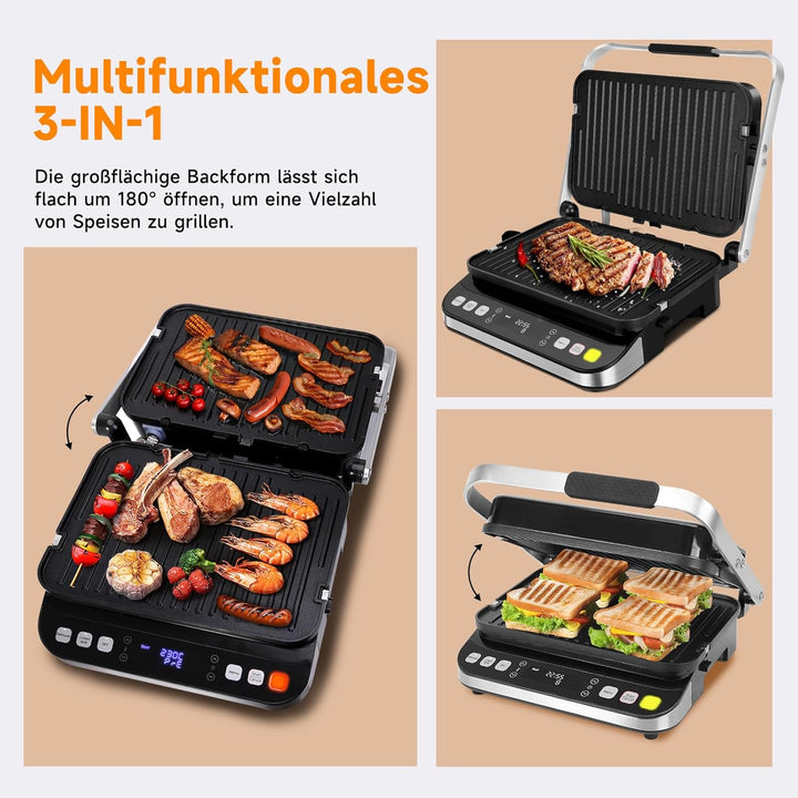 Taylor Swoden Aroma – 2000 W Grill, Sandwichmaker und Panini-Maker, 180º Öffnung, LED-Display und ab