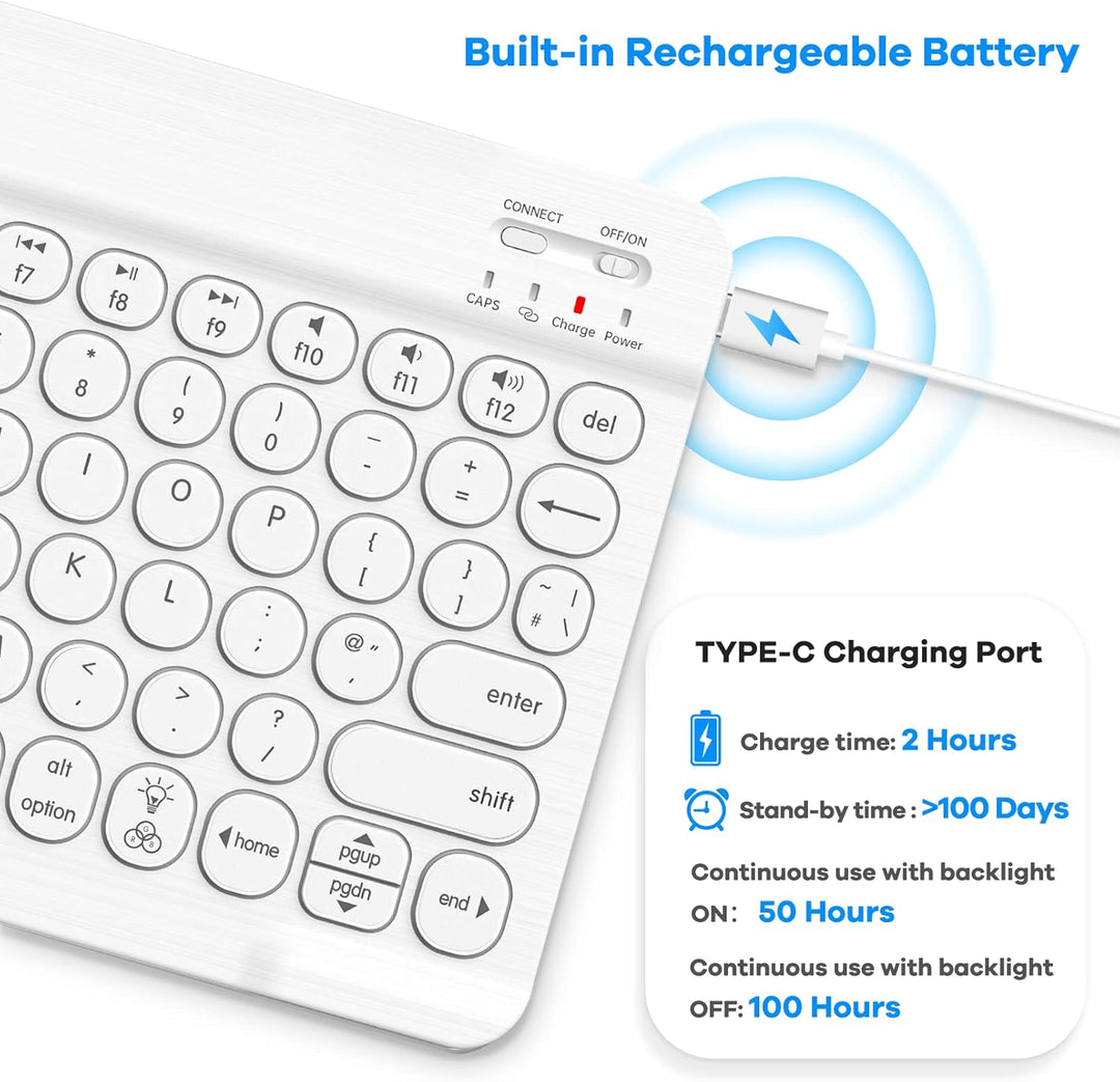 HUOBAO Kabellose Bluetooth-Tastatur, Multi-Geräte-Tastatur mit Hintergrundbeleuchtung für iPad, iPho