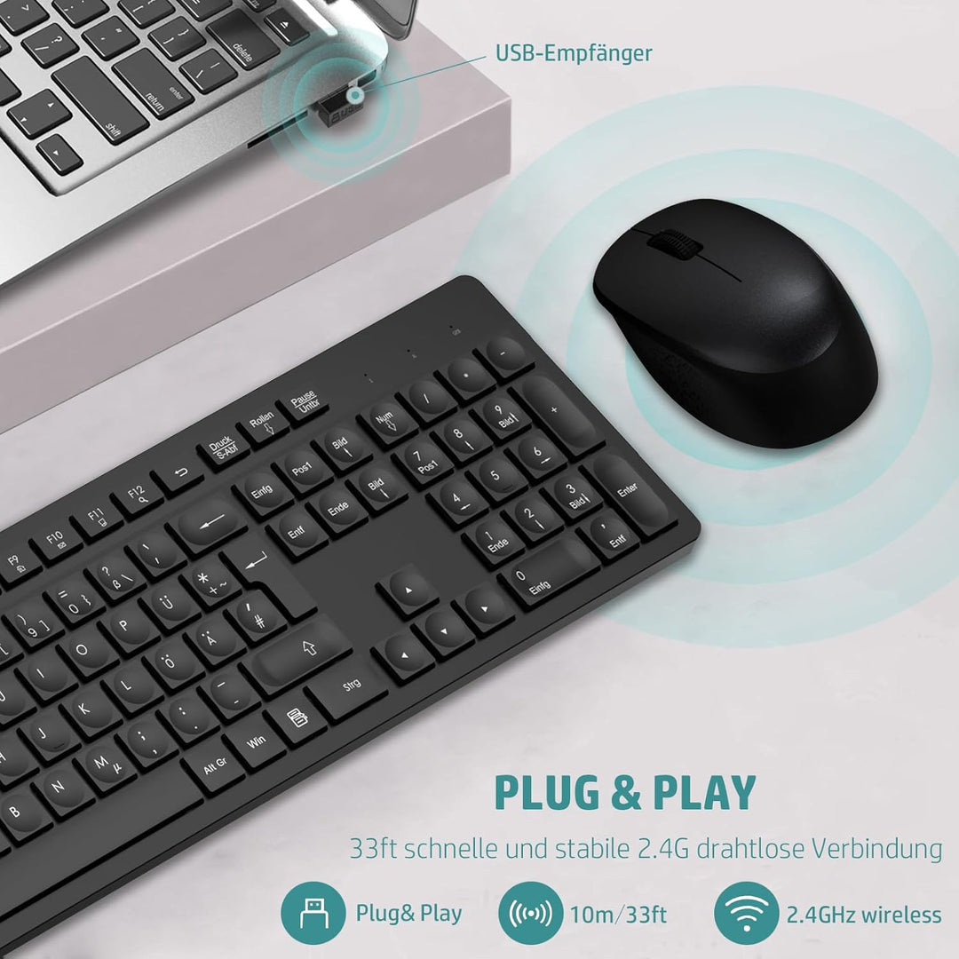 LeadsaiL K786 Tastatur Maus Set Kabellose, Tastatur und Maus, QWERTZ Deutsches Layout Funktastatur m