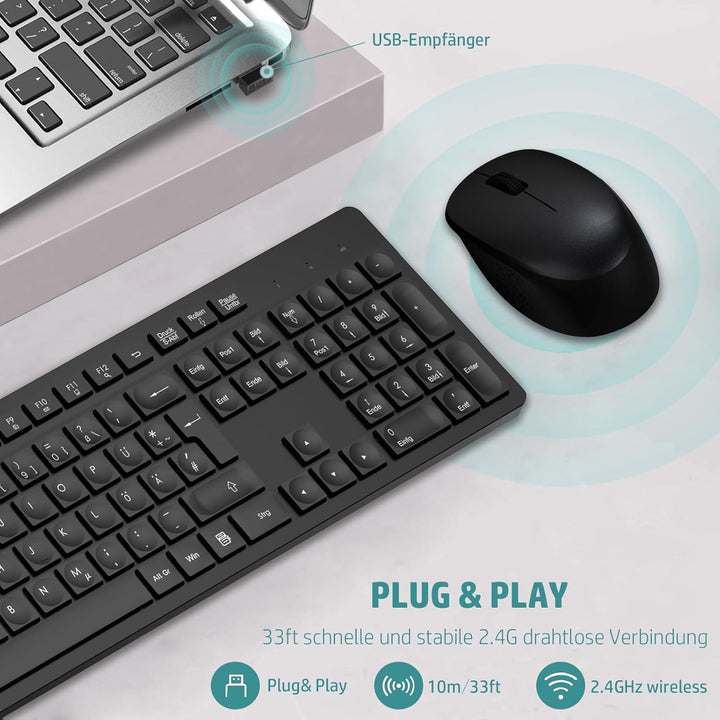 LeadsaiL K786 Tastatur Maus Set Kabellose, Tastatur und Maus, QWERTZ Deutsches Layout Funktastatur m