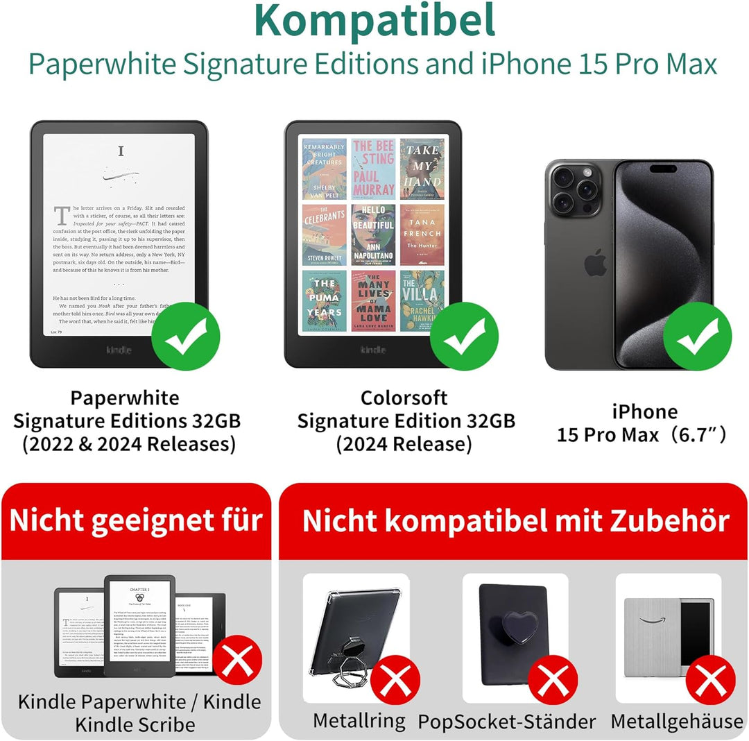 PlusAcc Kabellose Ladestation für Kindle Paperwhite Signature Editions (2022 & 2024) & Colorsoft Sig