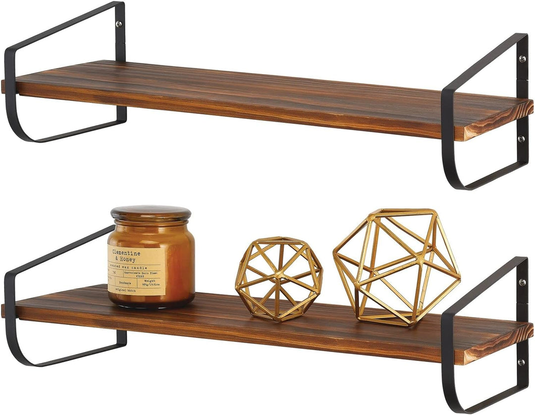 mDesign modernes Wandregal – langes Holzregal mit rostbeständigen Metallhalterungen – Hängeregal für