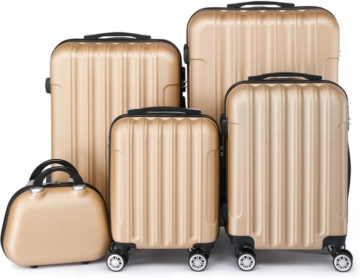 LEADZM Kofferset 5 teilig, Reisekoffer Set mit Kosmetikkoffer, Koffer Set Hartschalen-Trolley aus AB