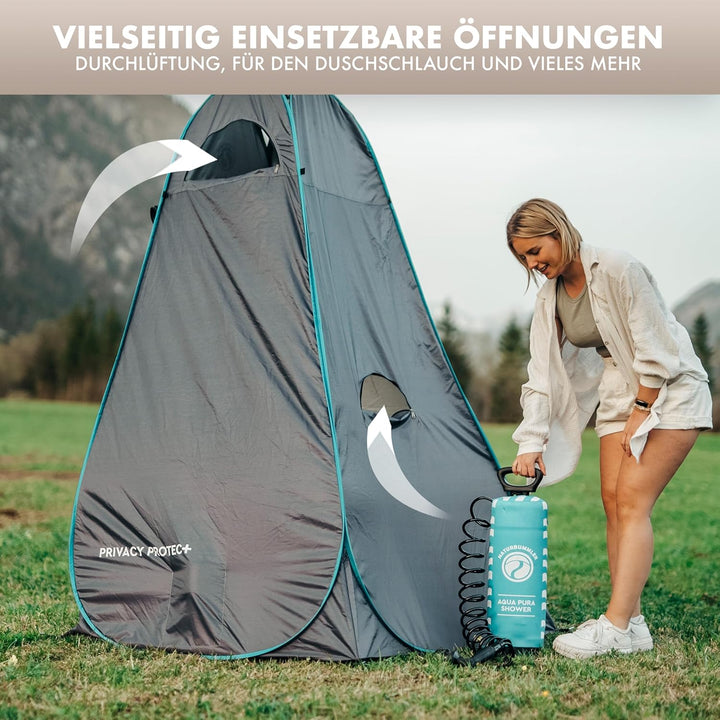 NATURBUMMLER Duschzelt Pop-Up [Privacy Protec+] wasserdicht & Blickdicht mit 5 Taschen & Boden (1,9