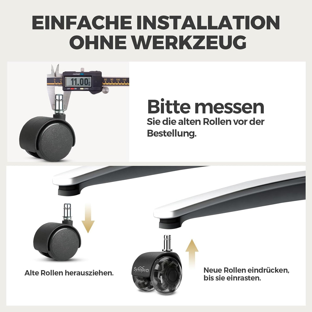 Sytopia Bürostuhl Rollen, 5er Set Rollen für Bürostühle, 11x22mm Hartbodenrollen für Bürostuhl Stuhl