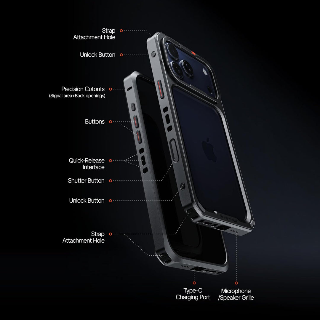 PGYTECH ProShot Handy Käfig für iPhone 17 Pro Max, Aluminiumlegierung Mobiler Video Schutzcase mit E