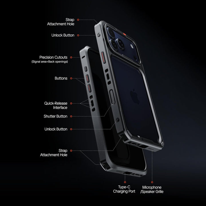 PGYTECH ProShot Handy Käfig für iPhone 17 Pro Max, Aluminiumlegierung Mobiler Video Schutzcase mit E