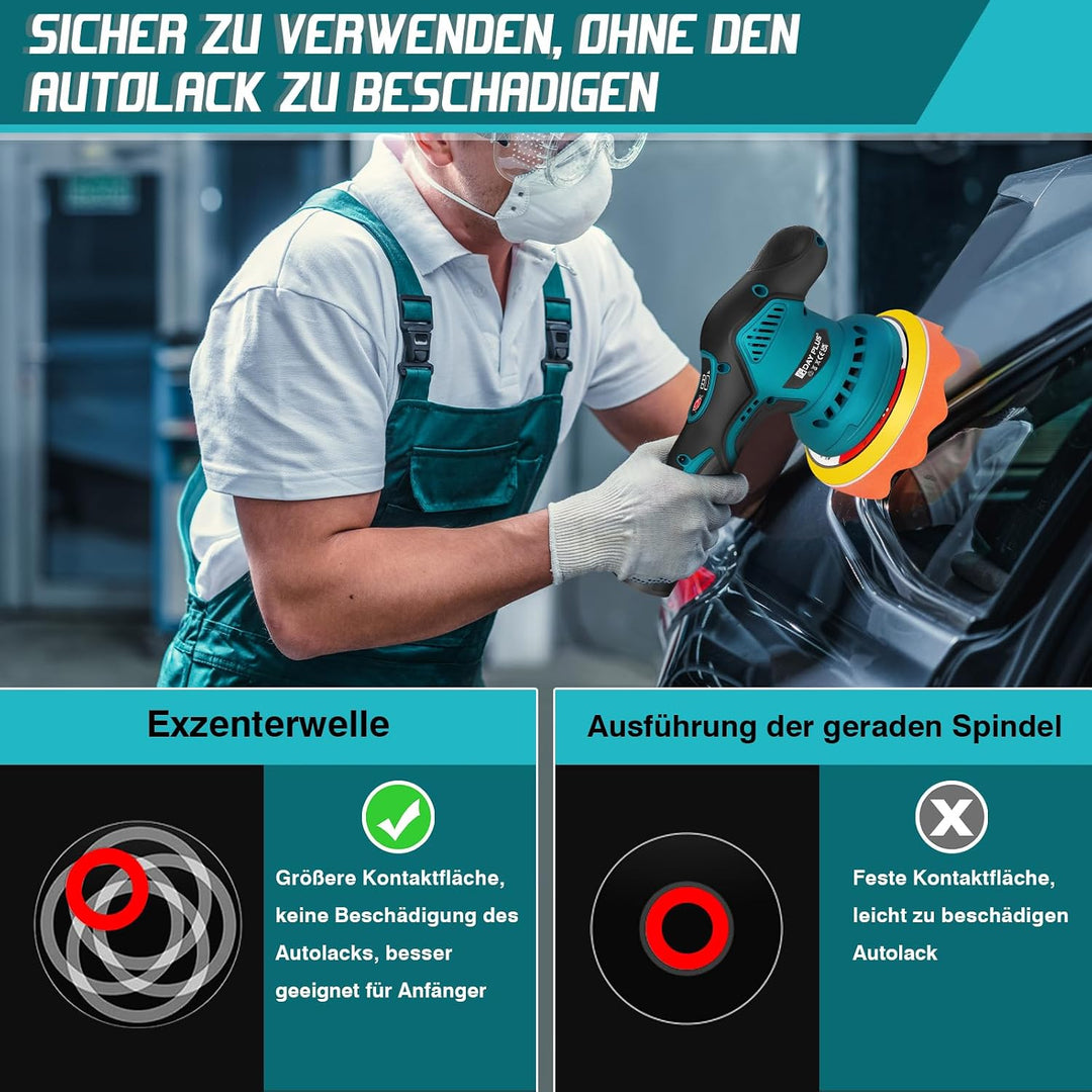 Poliermaschine Auto, Klein Akku Poliermaschine 5.8 Zoll mit LCD-Bildschirm, Exzenter Poliermaschine