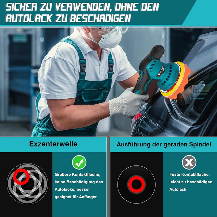 Poliermaschine Auto, Klein Akku Poliermaschine 5.8 Zoll mit LCD-Bildschirm, Exzenter Poliermaschine
