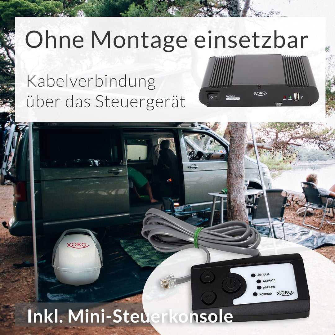 XORO MPA 38 - Vollautomatische Ausrichtung auf den Satelliten per Knopfdruck, Twin LNB, 4 Satelliten