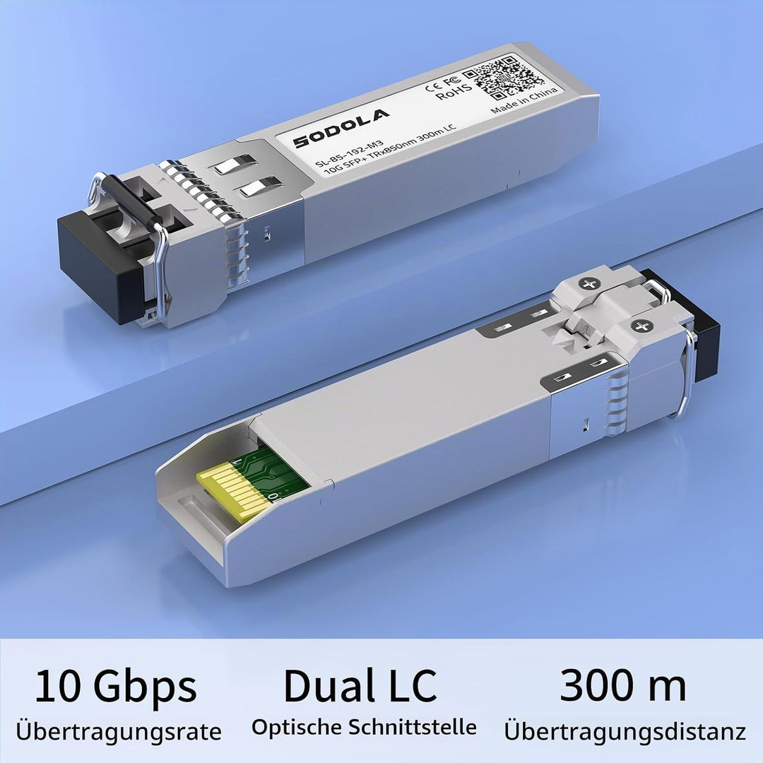 10GBase-SR SFP+ Transceiver, 850nm MMF, bis zu 300 Meter, Kompatibel mit Cisco SFP-10G-SR, Meraki MA