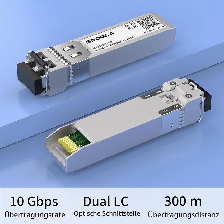 10GBase-SR SFP+ Transceiver, 850nm MMF, bis zu 300 Meter, Kompatibel mit Cisco SFP-10G-SR, Meraki MA