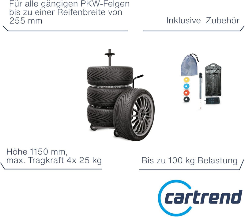 cartrend Felgenbaumwagen, Felgenbaum fahrbar mit Reifenschutzhülle, bis 255 mm Reifenbreite, felgens