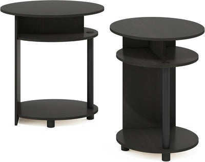 Furinno JAYA Ovaler Beistelltisch mit moderen Design (2er Set), Holz, Walnuss/Schwarz, 39.37 x 48 x