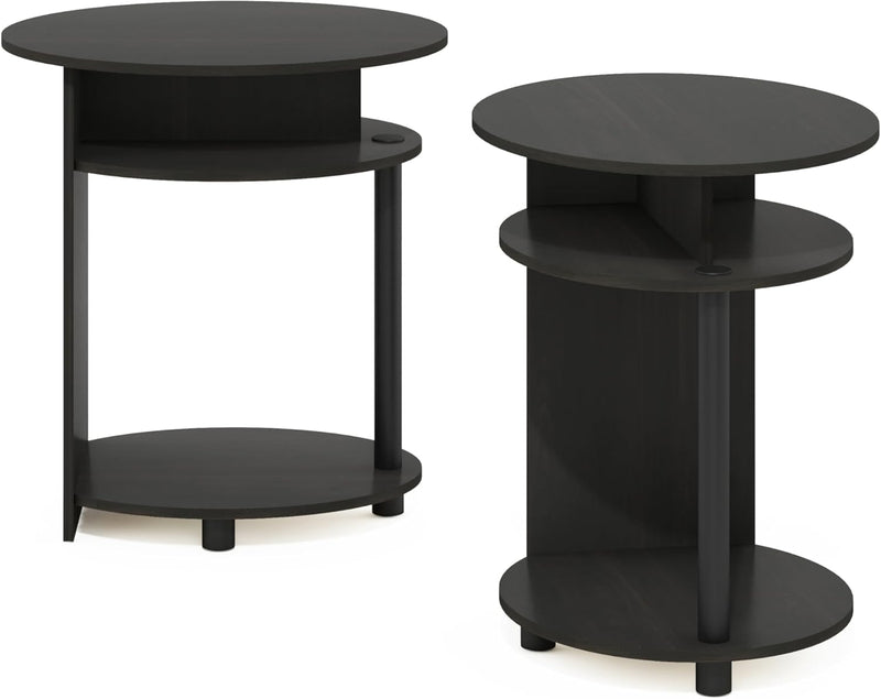 Furinno JAYA Ovaler Beistelltisch mit moderen Design (2er Set), Holz, Walnuss/Schwarz, 39.37 x 48 x