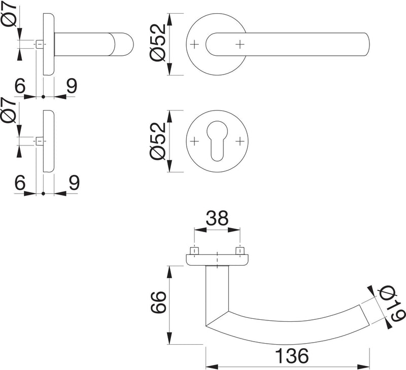 HOPPE 10756952 Drückergerät Alta auf Rosette, PZ, 39-47, Edelstahl, PZ