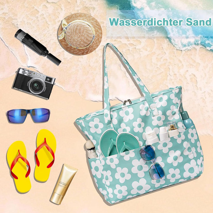 LEDAOU Grosse Strandtasche mit reissverschluss Damen Wasserdicht Umhängetasche Tragetasche shopper s