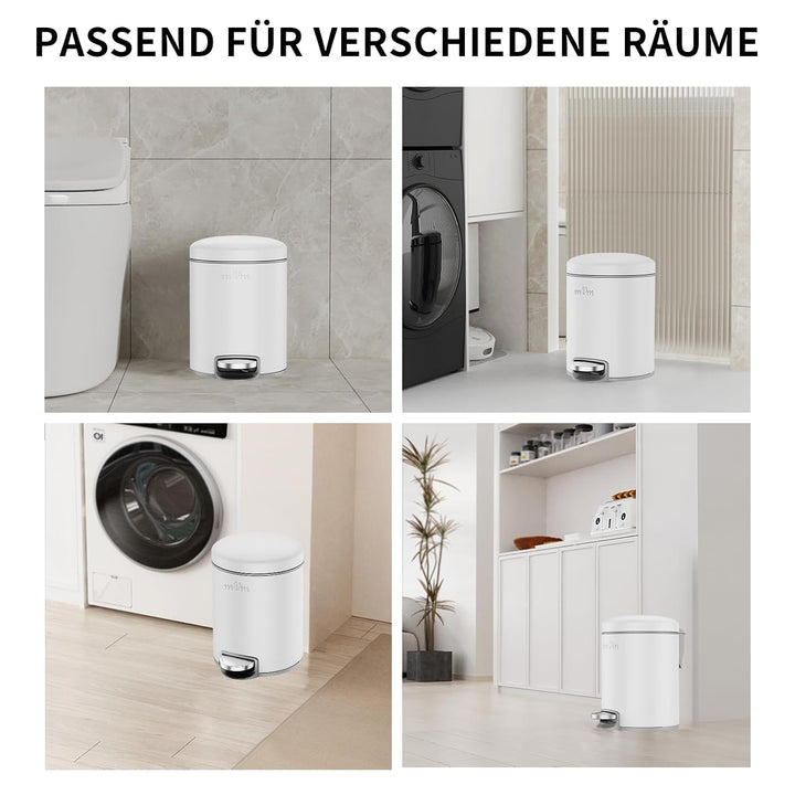 mVm Mülleimer Bad 5L, Mülleimer mit Deckel, Weiss Weiss 5L, Weiss 5L