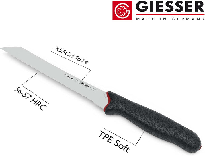 Giesser seit 1776 - Made in Germany - scharfes Brotmesser rutschfest PrimeLine, 21 cm Klinge mit Wel