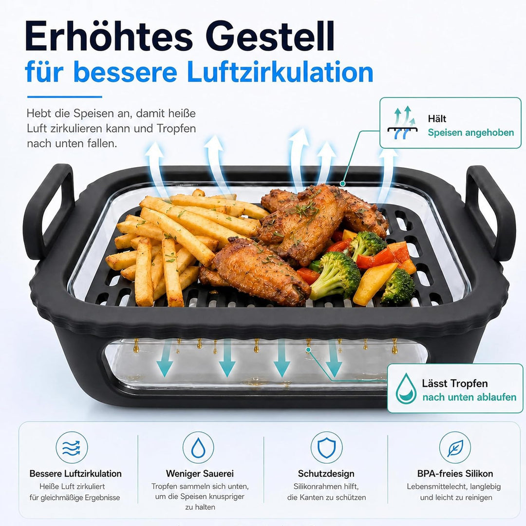 Auflaufform Airfryer für Ninja AF400EU/DZ400EU/AF500EU/COSORI Heissluftfritteuse 2 Kammern, Glas Air