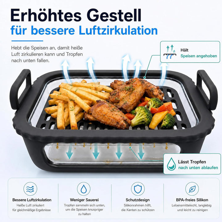 Auflaufform Airfryer für Ninja AF400EU/DZ400EU/AF500EU/COSORI Heissluftfritteuse 2 Kammern, Glas Air
