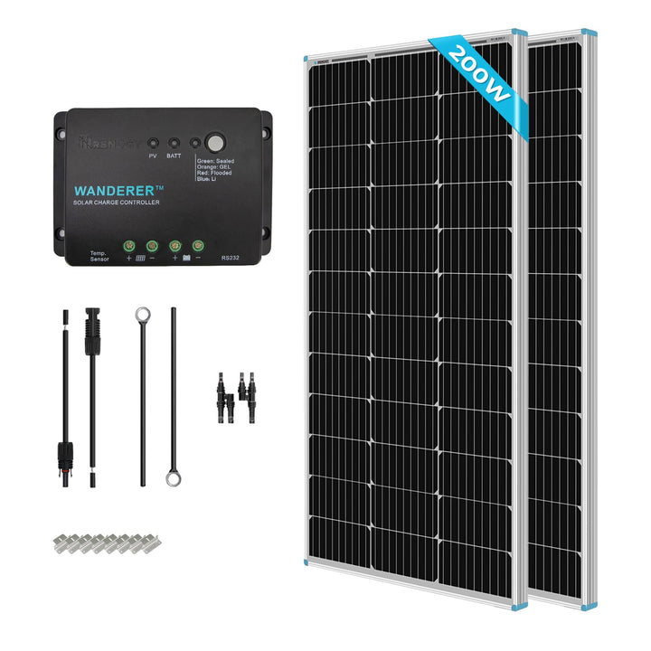 Renogy 12V 1kwh Solaranlage, Inselanlage Solar Set mit 200W 12V Monokristallin Solarmodul, 30A Solar