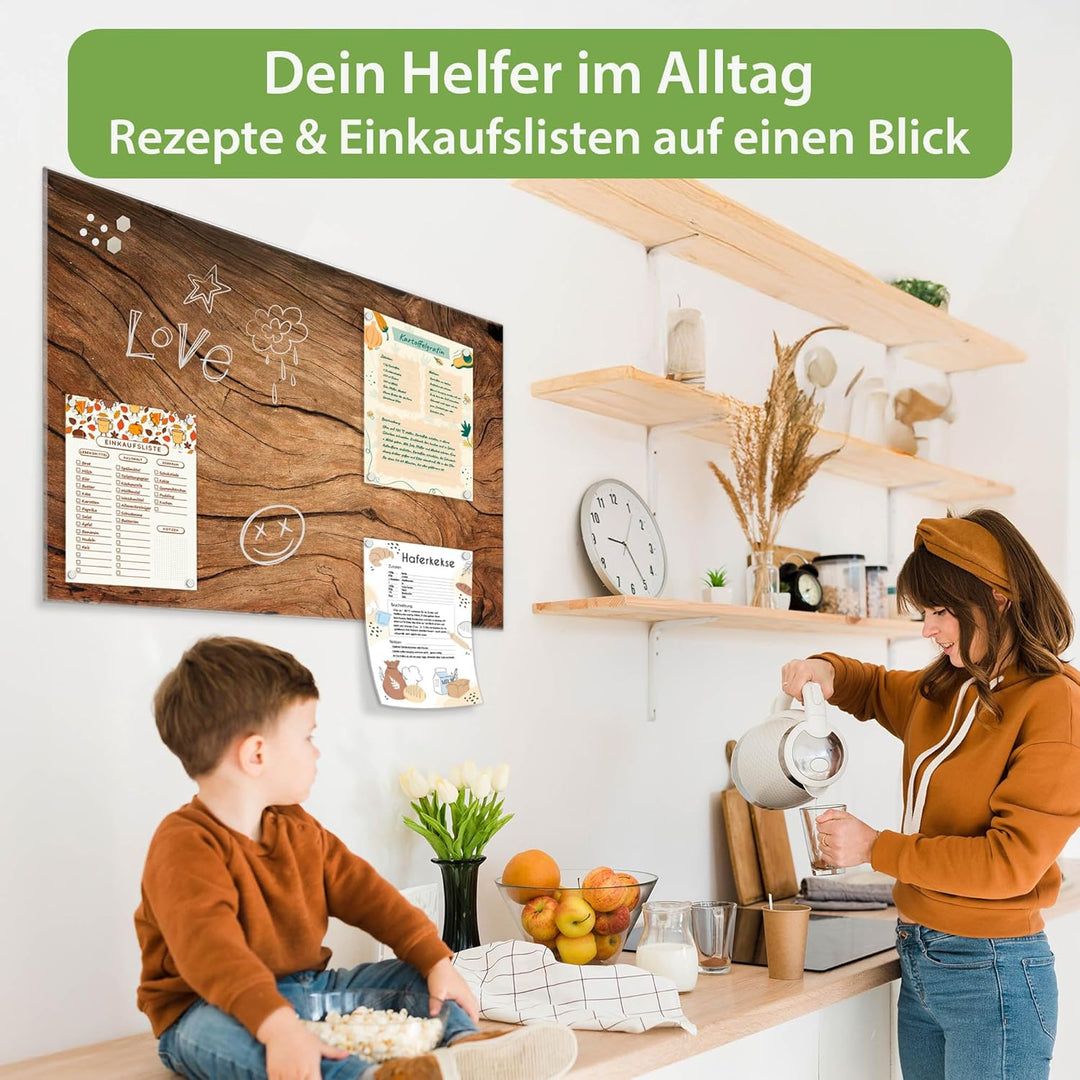banjado® Glas Magnettafel mit 4 Magneten - Magnetwand 60x40cm mit Motiv Trockenes Holz - Memoboard/P