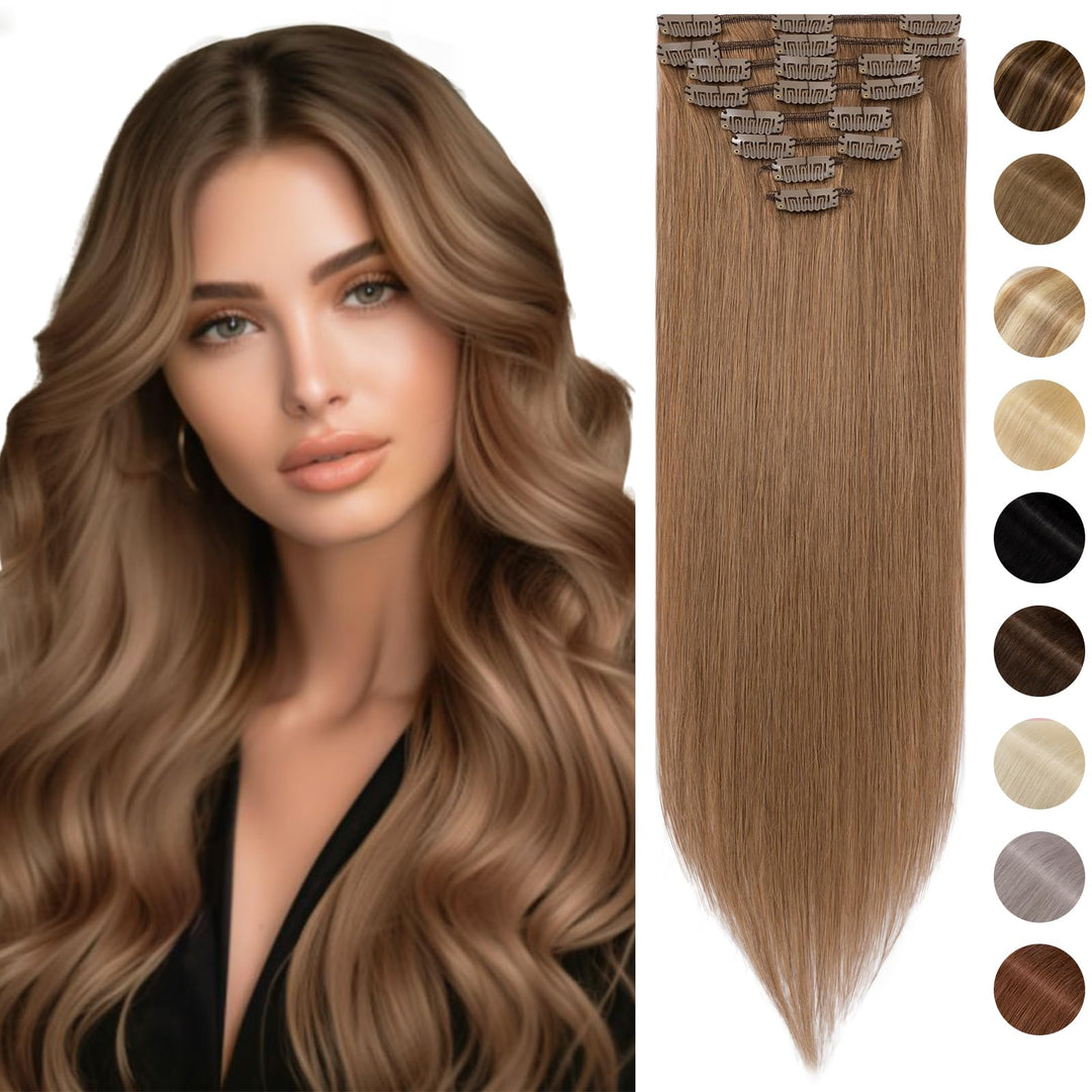 Silk-co Echthaar Clip In Extensions 8 Tressen 18 Clips 55g, Auburn Ingwer Hair Extensions, Remy Echt