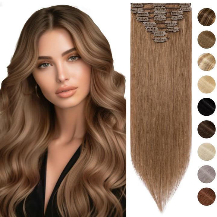 Silk-co Echthaar Clip In Extensions 8 Tressen 18 Clips 55g, Auburn Ingwer Hair Extensions, Remy Echt