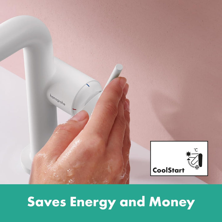 hansgrohe Tecturis S Fine - Waschtischarmatur mit Push-Open Ablauf, energiesparend (CoolStart), Wass