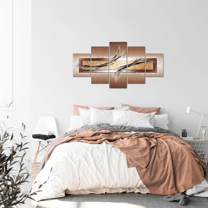 Runa Art Bild Wohnzimmer Schlafzimmer Abstrakt 5 Teilig Ornamente Beige Braun Wandbilder auf Vlies L