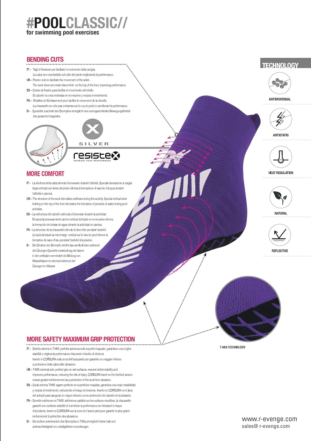 R-EVENGE Technische Socken, Pool Classic, Pool und nasse Oberflächen, rutschfest, antibakteriell, (S