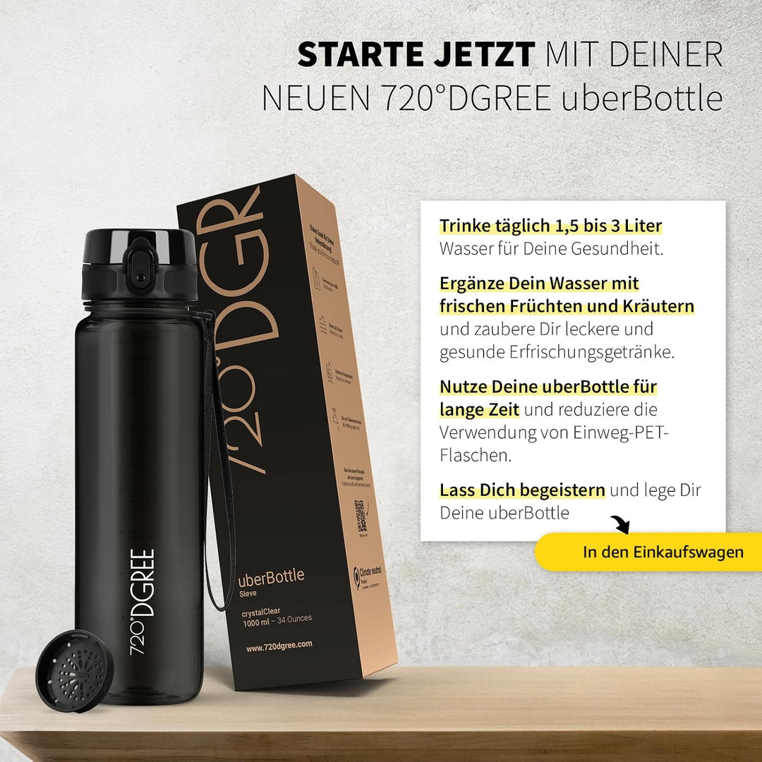 720°DGREE Trinkflasche “uberBottle“ +Sieb - 350ml, 500ml, 650ml, 1000ml, 1,5l, 2l - BPA-Frei - Wasse