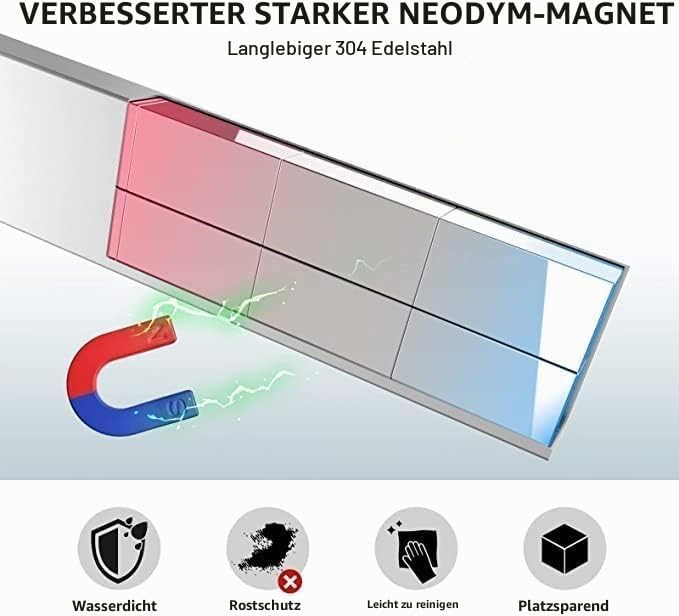 Magnetleiste Messer, 40cm Messerhalter Magnetisch mit 3 Haken Edelstahl Messerleiste Selbstklebend,