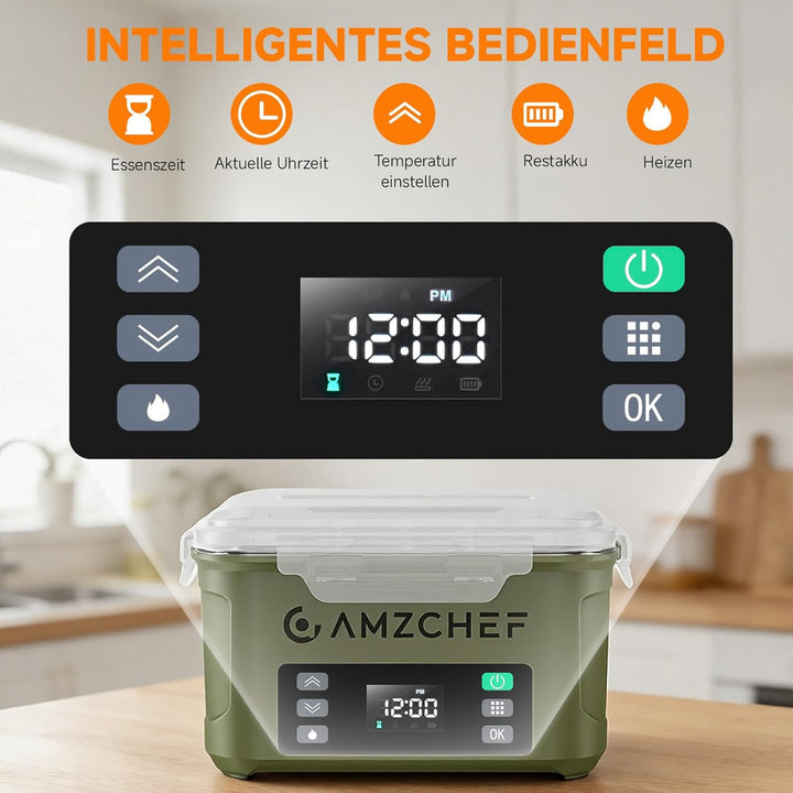 AMZCHEF Elektrische Lunchbox mit 27000 mAh Akku - Tragbare 1.5L Beheizbare Lunchbox mit 5-seitiger E