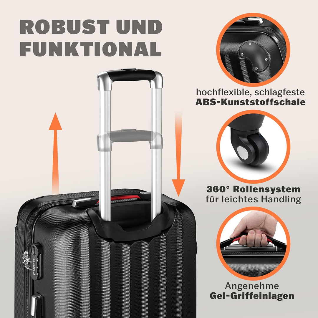 Monzana® Koffer Baseline Handgepäck ABS HardCase Gehäuse gummierte Rollen Teleskopgriff Zahlenschlos